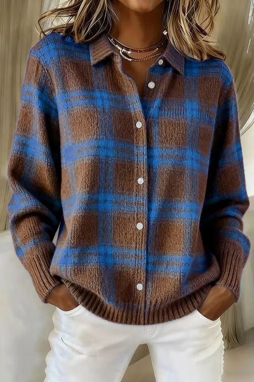 CLEARANCE SALE🔥 Women's Plaid Print Casual Cotton Buttoned Cardigan Sweater