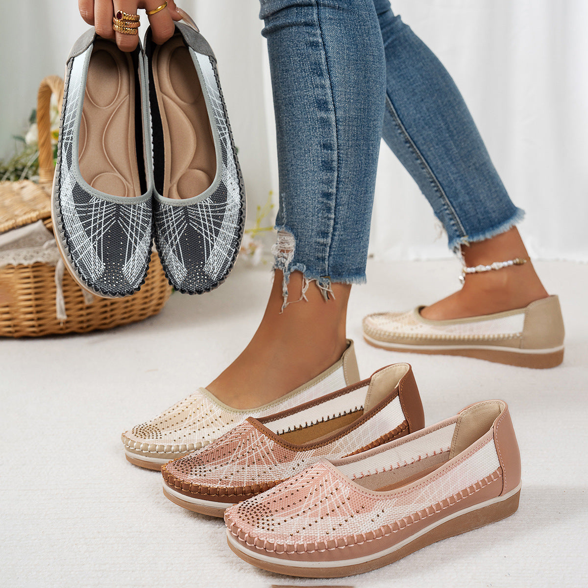 🔥Last Day 50% OFF🔥 Solid Color Flat Shoes, Lightweight, Anti-Slip, Breathable, Orthopedic, Casual, Plain Toe For Women