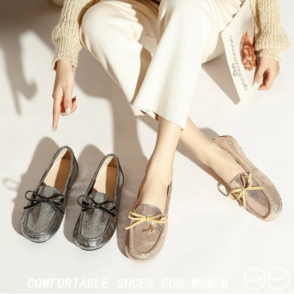 2025 Women’s Genuine Leather Flat Shoes – Casual Slip-On Loafers, Soft Moccasins for Daily Wear & Driving