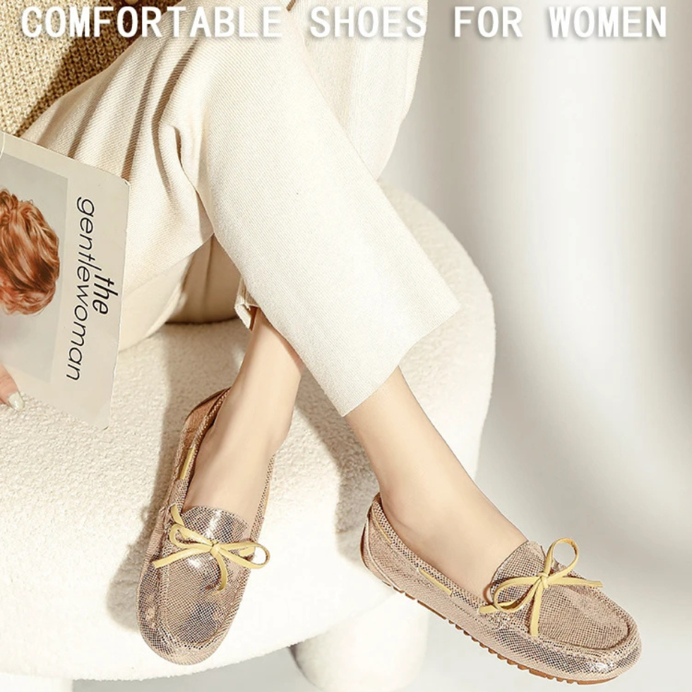 2025 Women’s Genuine Leather Flat Shoes – Casual Slip-On Loafers, Soft Moccasins for Daily Wear & Driving
