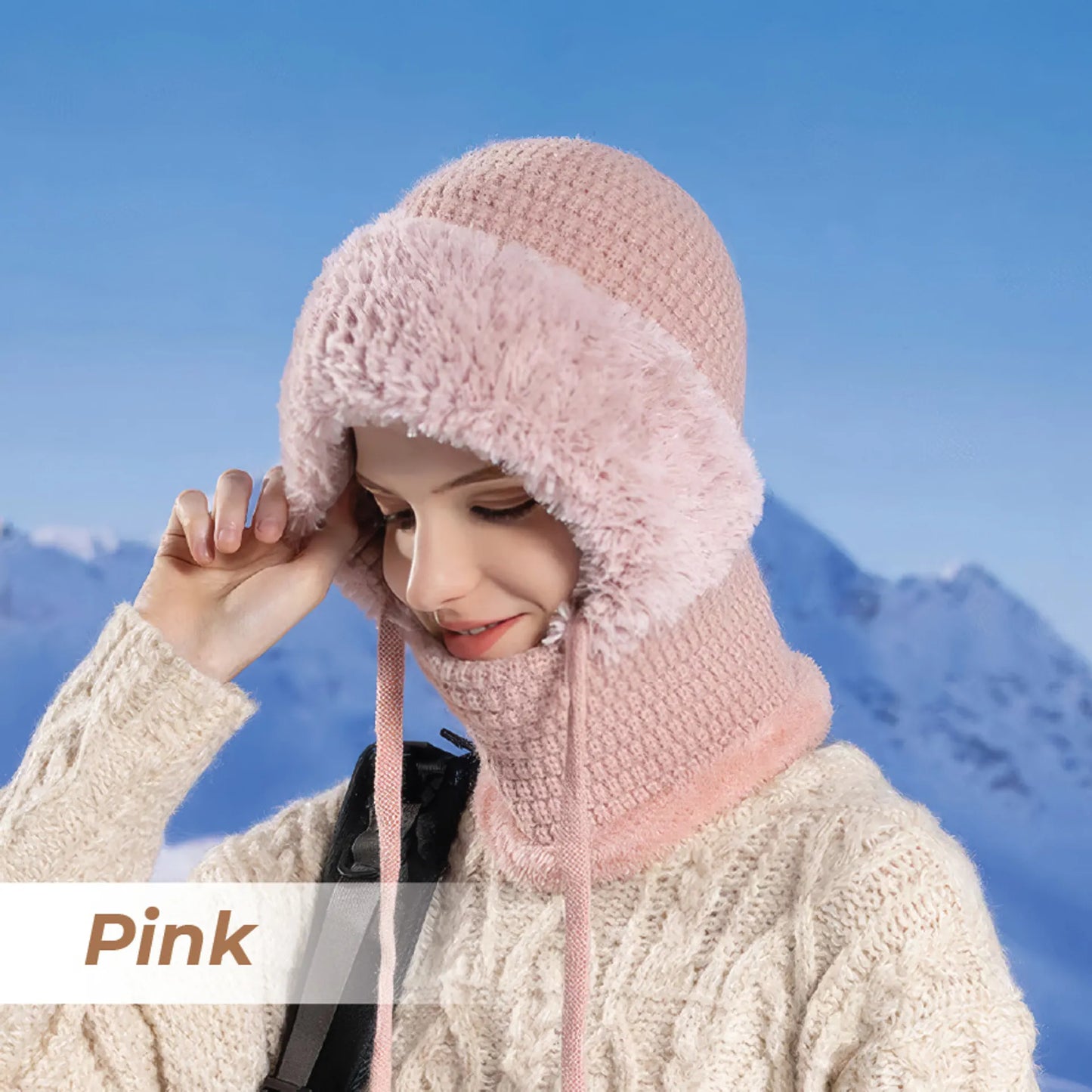 🎄Christmas Sale 50% OFF⛄️ Women’s Thermal Knit Hood – Fleece-Lined Winter Hat, Neck Warmer & Face Cover Combo