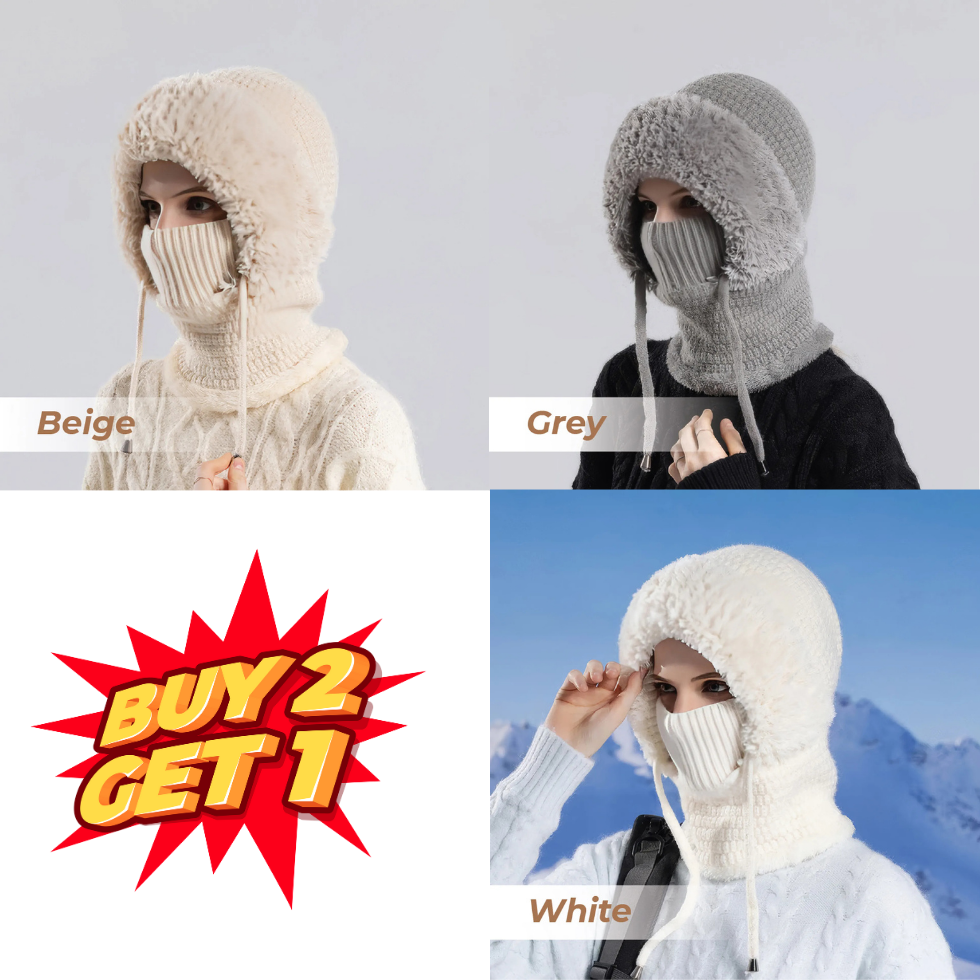 🎄Christmas Sale 50% OFF⛄️ Women’s Thermal Knit Hood – Fleece-Lined Winter Hat, Neck Warmer & Face Cover Combo