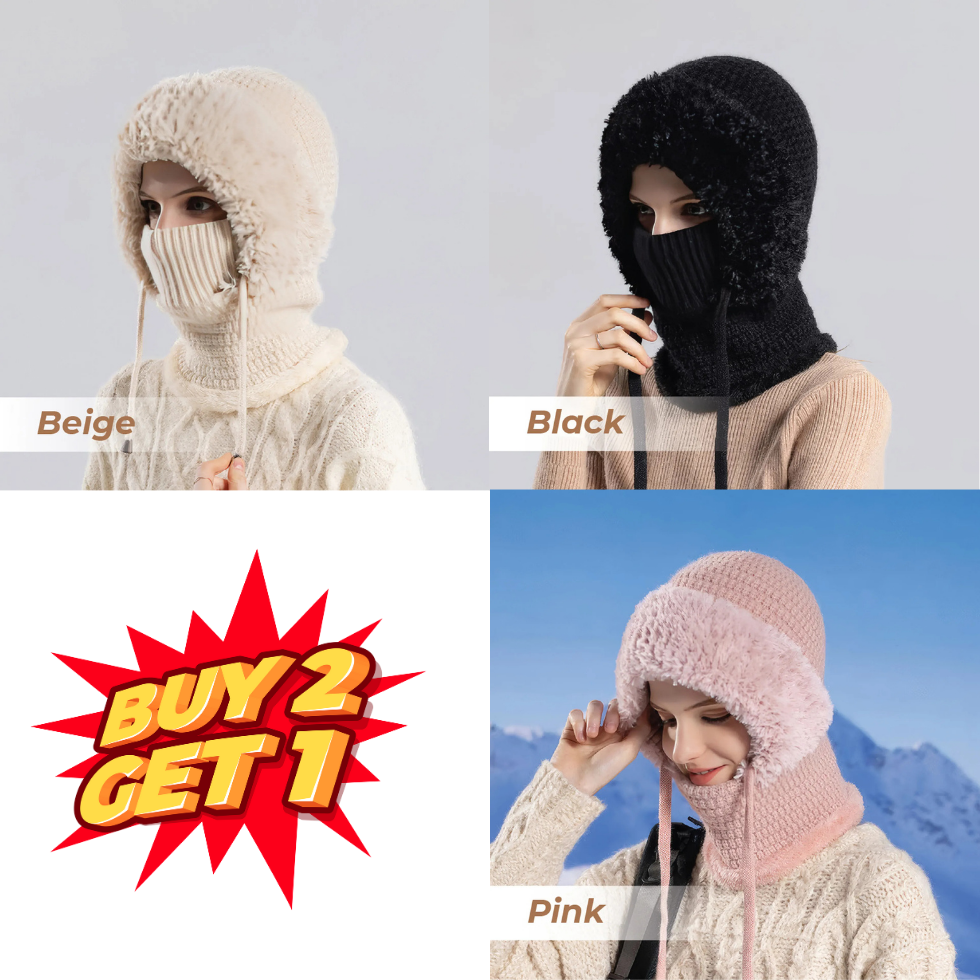 🎄Christmas Sale 50% OFF⛄️ Women’s Thermal Knit Hood – Fleece-Lined Winter Hat, Neck Warmer & Face Cover Combo