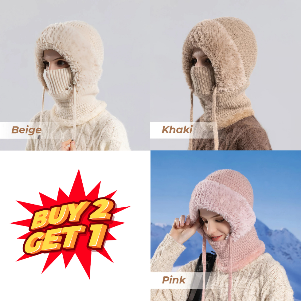🎄Christmas Sale 50% OFF⛄️ Women’s Thermal Knit Hood – Fleece-Lined Winter Hat, Neck Warmer & Face Cover Combo