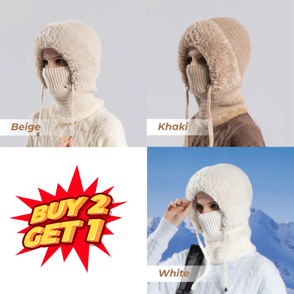🎄Christmas Sale 50% OFF⛄️ Women’s Thermal Knit Hood – Fleece-Lined Winter Hat, Neck Warmer & Face Cover Combo