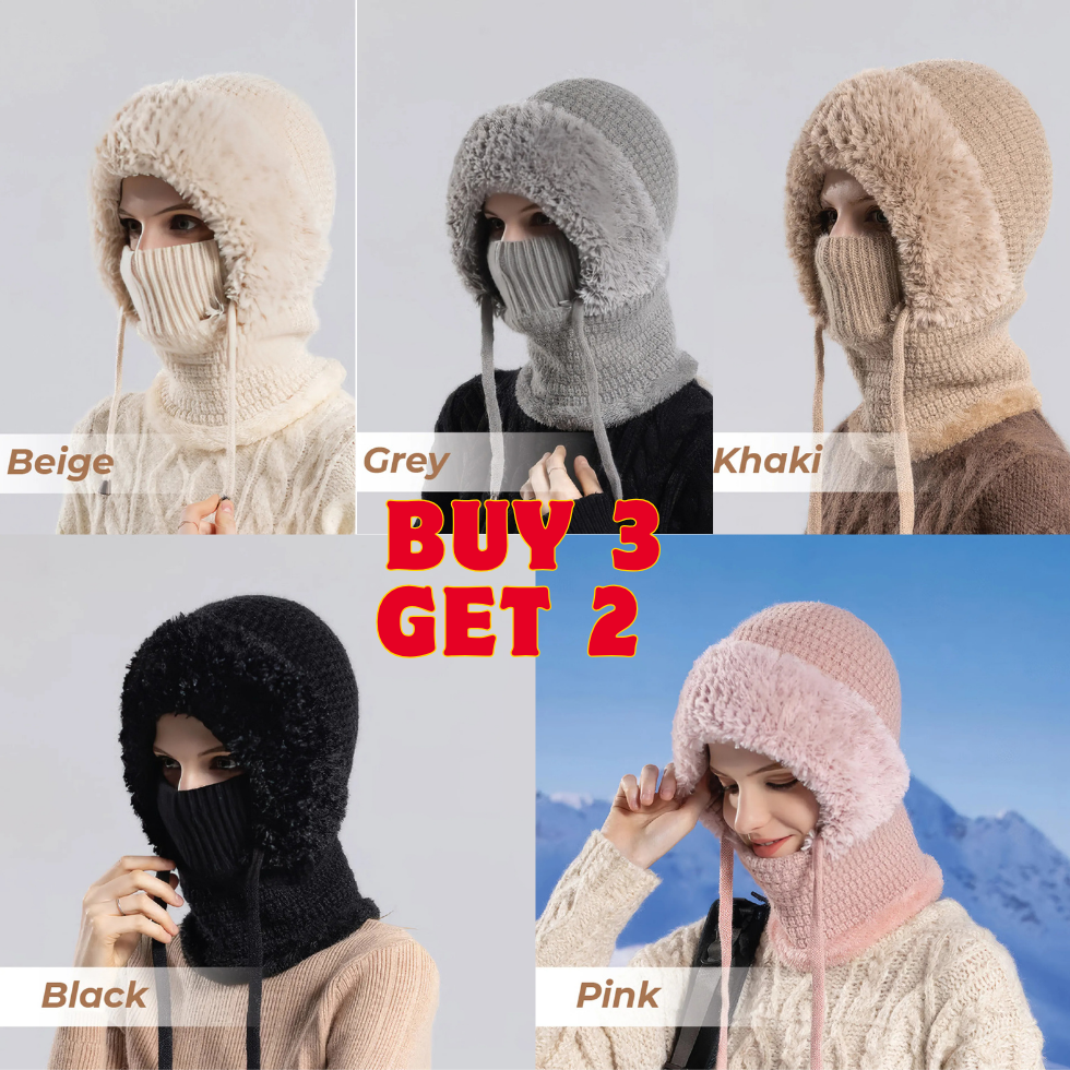 🎄Christmas Sale 50% OFF⛄️ Women’s Thermal Knit Hood – Fleece-Lined Winter Hat, Neck Warmer & Face Cover Combo