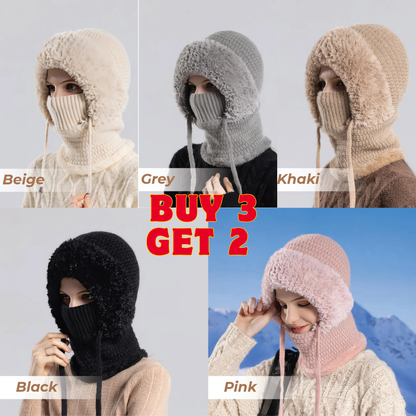 🎄Christmas Sale 50% OFF⛄️ Women’s Thermal Knit Hood – Fleece-Lined Winter Hat, Neck Warmer & Face Cover Combo