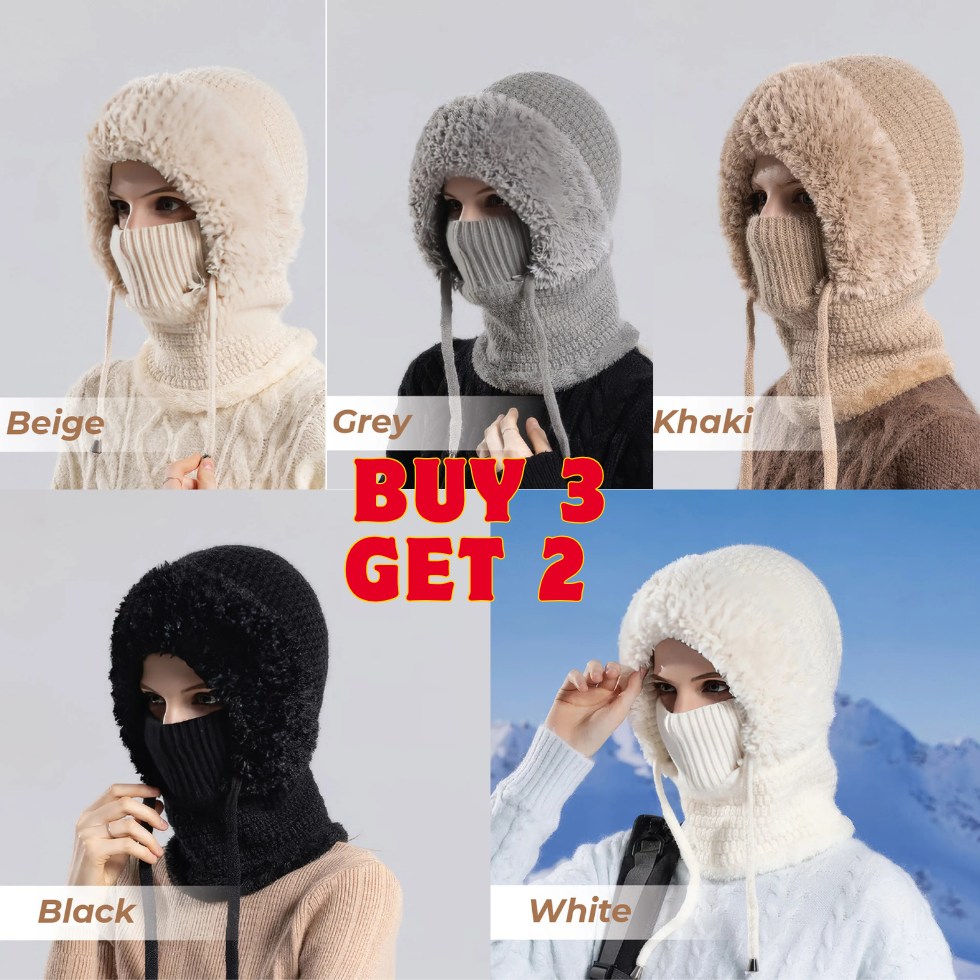 🎄Christmas Sale 50% OFF⛄️ Women’s Thermal Knit Hood – Fleece-Lined Winter Hat, Neck Warmer & Face Cover Combo