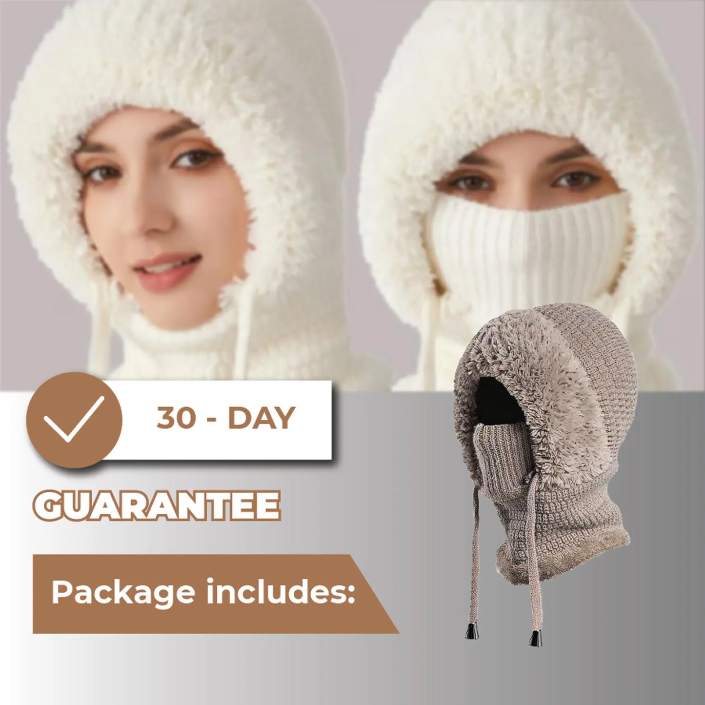 🎄Christmas Sale 50% OFF⛄️ Women’s Thermal Knit Hood – Fleece-Lined Winter Hat, Neck Warmer & Face Cover Combo