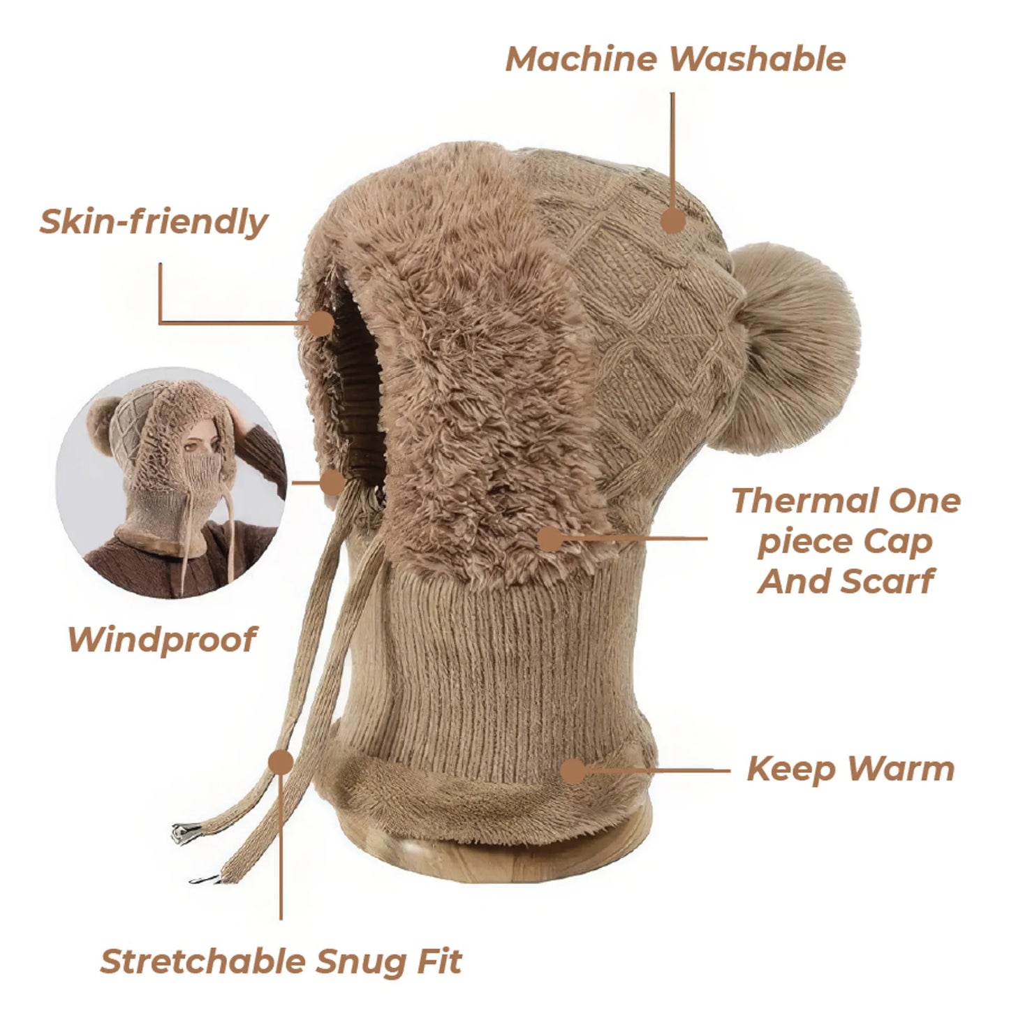 🎄Christmas Sale 50% OFF⛄️ Women’s Thermal Knit Hood – Fleece-Lined Winter Hat, Neck Warmer & Face Cover Combo