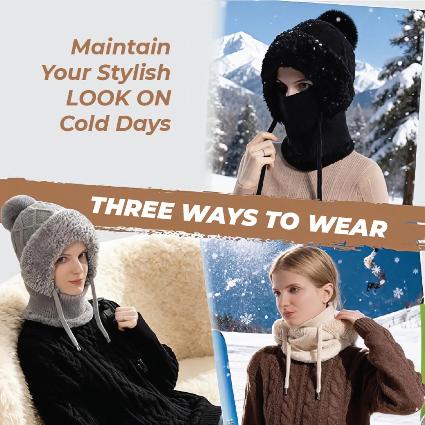 🎄Christmas Sale 50% OFF⛄️ Women’s Thermal Knit Hood – Fleece-Lined Winter Hat, Neck Warmer & Face Cover Combo