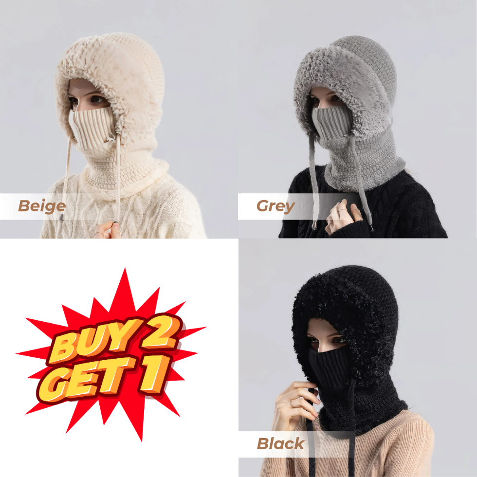 🎄Christmas Sale 50% OFF⛄️ Women’s Thermal Knit Hood – Fleece-Lined Winter Hat, Neck Warmer & Face Cover Combo