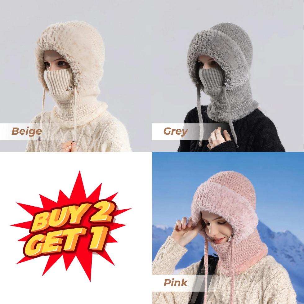 🎄Christmas Sale 50% OFF⛄️ Women’s Thermal Knit Hood – Fleece-Lined Winter Hat, Neck Warmer & Face Cover Combo
